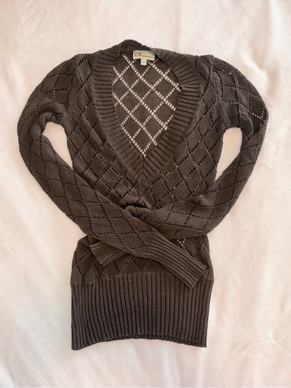 Costa Blanca Brown V-Neck Diamond Openwork Sweater